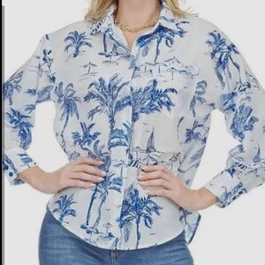 Jade Blue and White Button Down Shirt